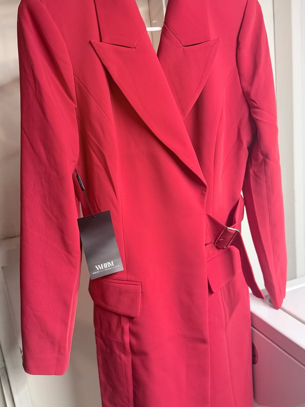 White House Black Market Coral-Red Tailored Belted Blazer